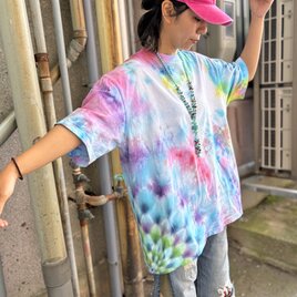 タイダイ ビッグシルエット Tシャツ XLサイズ　曼荼羅 カラフル Hippies Dye HD25-86