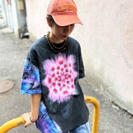 タイダイ ビッグシルエット Tシャツ Lサイズ  曼荼羅 ブラック Hippies Dye HD25-90
