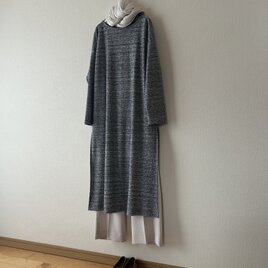 Tシャツワンピース　ツイード風ブラック　コットン100%
