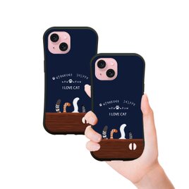 グリップケース iPhoneケース【にゃんこのしっぽ《ネイビーブルー》】（名入れ可）