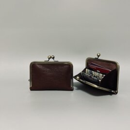 姫路レザーコンパクトカードがま口財布◆焦げ茶　名刺入れ　カードケース