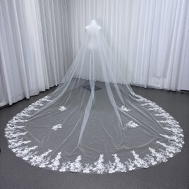 フランス風 ロングベール 美しい花レース ハンドメイド ソフトチュール 結婚式