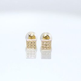 K18YG 彫りピアス(十文字・菱形)　