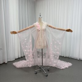 薄桃色 チュール打掛　着物　オーバードレス　レース羽織 お色直し うす衣 花嫁和装 色打掛