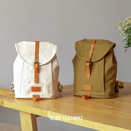 帆布×本革　リュック　背面ポケット付き　撥水　バックパック　マザーズバッグ　リュックサック