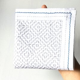 刺し子ふきん/カバー   柿の花刺し  スッキリグレー