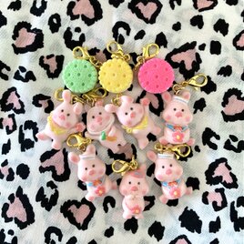sale390→360円パステルおしゃれ可愛いこぶたちゃん立体チャーム/レジン/ファスナーチャーム//RUBEN/検索