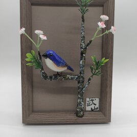 ルリビタキ（ミニミニ額）【木彫品】