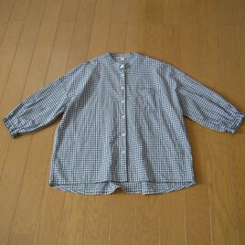 木綿の8分袖ブラウス　黒ギンガム