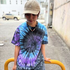 タイダイ Tシャツ Lサイズ パープル×ブラック スパイラル Hippies Dye HD26-01