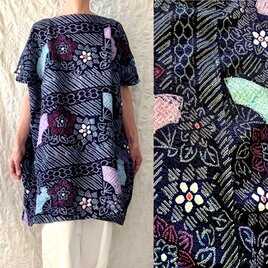 有松絞り　浴衣のフリーワンピー着物リメイク