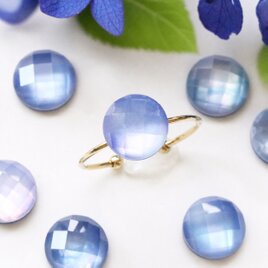 紫陽花カラー 天然石フリーサイズリング ラピス×シェル×クリスタル — Misty hydrangea —