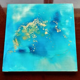 水の中の青　アルコールインクアート　抽象画