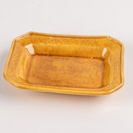 淡路珉平焼 黄釉陰刻八角小皿 豆皿 個体B