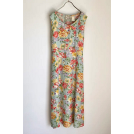 Vintage USA retro flower pattern sleeveless long one piece
