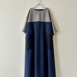 トリプルカラーのワンピース　グレー、ネイビー、ブラック