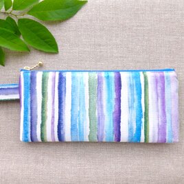 ＊水彩ストライプペンケース＊縦柄＊USAコットン＊michael miller fabrics＊ファスナー２０cm＊
