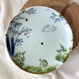 チコロット❤️取り皿❤️すべて手描き❤️染付け❤️パン皿❤️plate❤️童話❤️うさぎとかめ❤️19センチ
