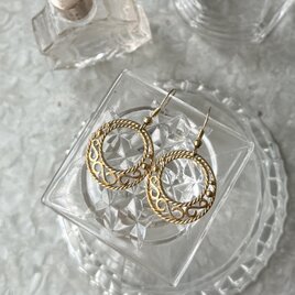 P780-ヴィンテージピアス U.S.A. 1970-80' Openwork Scroll Hoop Gold Tone