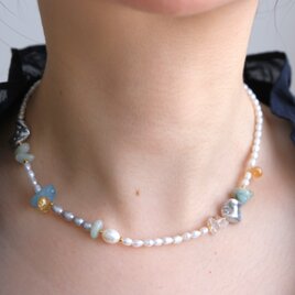 kuldi og hlýja necklace　淡水バロックパール　天然石ネックレス　翡翠　アクアマリン　シトリン　水晶