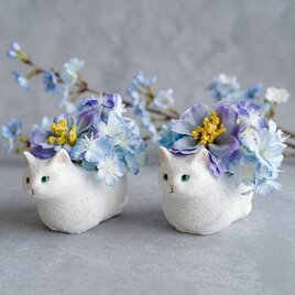 【ネモフィラ猫】手のひらサイズの猫のネモフィラフラワーアレンジ　　