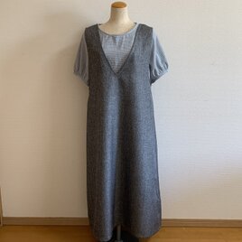 Vネックジャンパースカート　ロング丈