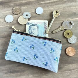 【ブルーチェリー】畳縁　ぺたんこ　ミニポーチ　小銭入れ　カードケース　さくらんぼ　レトロ　可愛い