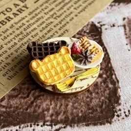 203 ＊チョコとクマさんのワッフルセット＊　ミニチュアスイーツ　フェイクフード　オブジェ　食品サンプル　YUMEmini
