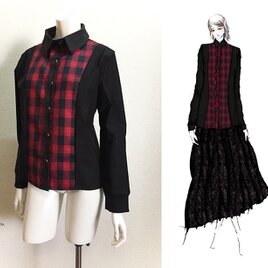 【1点もの・デザイン画付き】インポートストレッチ＆先染めチェック生地ブラウス（KOJI TOYODA）