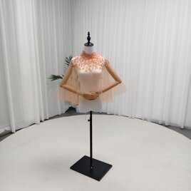 ポンチョ ハイネック オレンジ 花モチーフ シースルー 編み上げ 前撮り