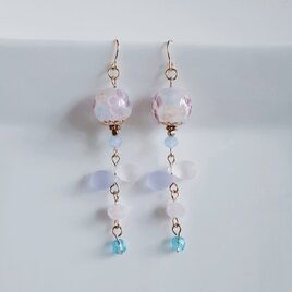 和を感じる☆とんぼ玉ビーズとしずくビーズのパステルカラーのロングピアス