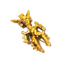 Ancient Mythic Style Gold Tone Brooch Pendant