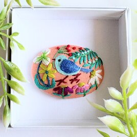 ことりと草花の刺繍ブローチ(botanical）#4