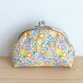 リバティ　がま口ポーチ　12cm　花柄　ミシェル　イエローオレンジ　730