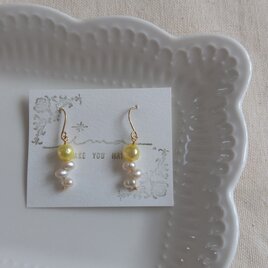 14kgf イエローカラー淡水パールの春色ナチュラルピアス