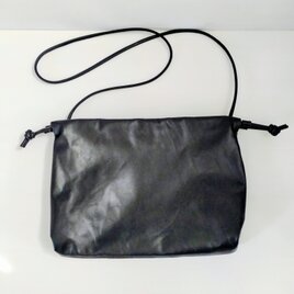 ◇新作◇Lサイズ本革巾着レザーバッグ◇本革◇ハンドメイド◇受注製作◇ブラック◇
