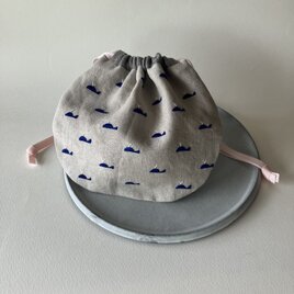 小紋 くじら 刺繍 まんまる ポーチ