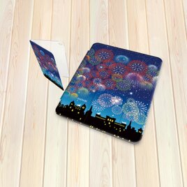 手帳型 iPadケース 《バックカバー：ハードタイプ》片面印刷/カメラ穴有【花火Ⅲ（HANABI Ⅲ】