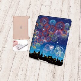 手帳型iPadケース《バックカバー：ソフトタイプ》片面印刷/カメラ穴有【花火Ⅲ（HANABI Ⅲ）】