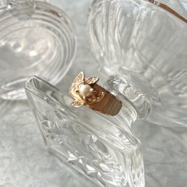A様専用 - ヴィンテージリング U.S.A. 1970-80's Faux Pearl & Leaf / 18K HGE