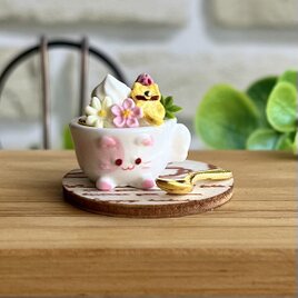 326 ＊ネコさんクッキーのソフトクリーム＊　ミニチュアスイーツ　オブジェ　粘土　ドールハウス　フェイクフード　YUMEmini