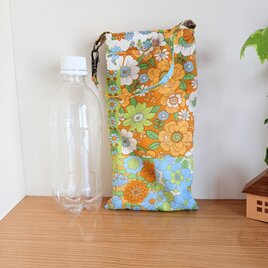 マイクロファイバー×ナイロン素材のバッグ（折り畳み傘、ペットボトル入れに）レトロフラワー