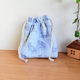 保温保冷シート付き巾着袋・大きめ（おにぎり、ドリンク入れに）猫ちゃん