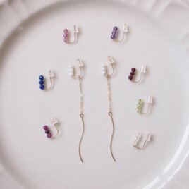 【セット】連なる天然石のシンプルラインイヤリングとチェーンチャームのセット