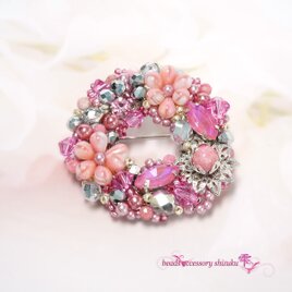 フラワーリースブローチR＊Cherry pink