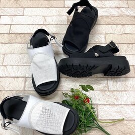 【暑い夏に向けて特別価格♪】牛革×ストレッチメッシュサンダル♪連日の猛暑にコレ！5102