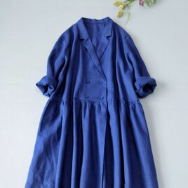 上質リネンくるみボタン、ポケット付きゆったり大人可愛いワンピース♪