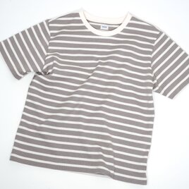 チョコクリームボーダー　クルーネック　バスク半袖Tシャツ