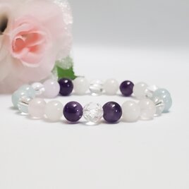 【天然石ブレスレット・アメジスト×ローズクォーツ×ムーンストーン×アクアマリン】恋愛＊結婚＊パワーストーン＊8㎜