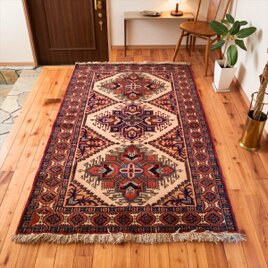 手織り　ペルシャ絨毯 アルデビル産 アンティーク トライバルラグ　162×114cm TR1526